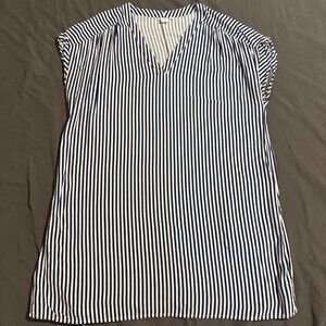 Women’s Gap Blue White Vertical Stripe Shirt Dress Roll Sleeve Size XL Pockets